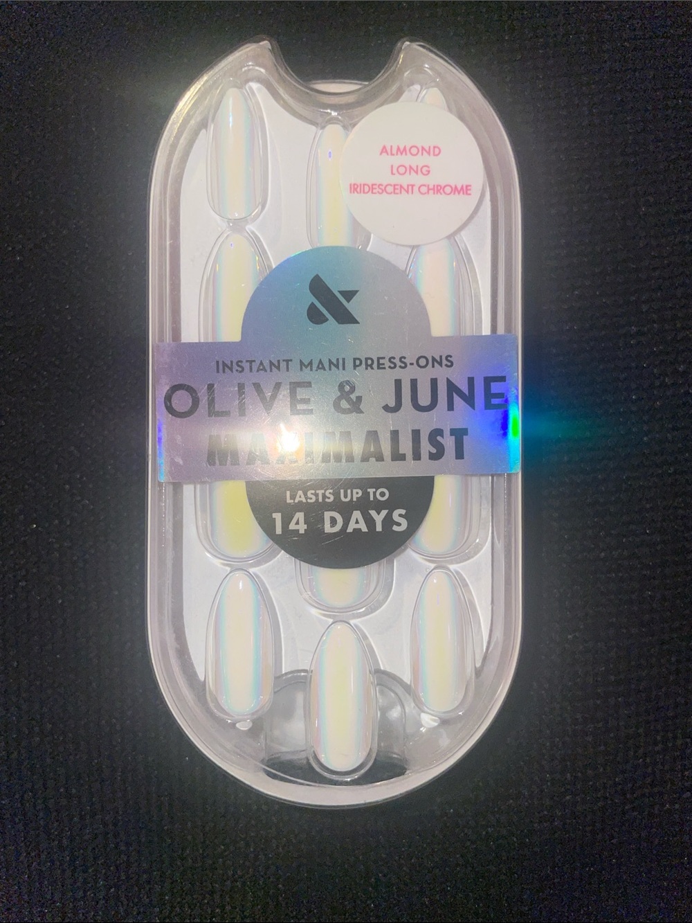 Olive & June Almond Long Iridescent Chrome Press-On Nails - White/Blue Shift
